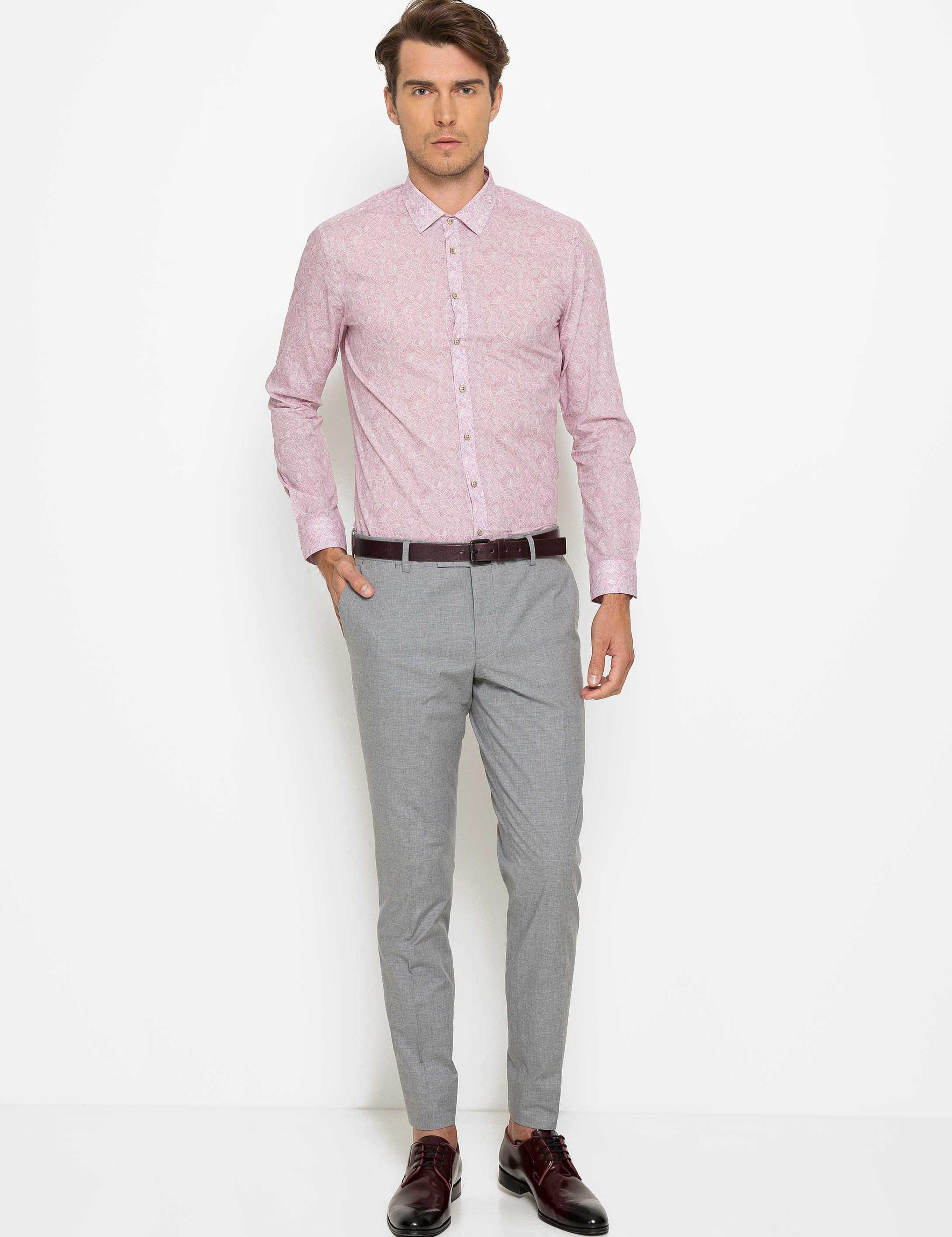 Fuşya Slim Fit Uzun Kollu Gömlek - 50186129030