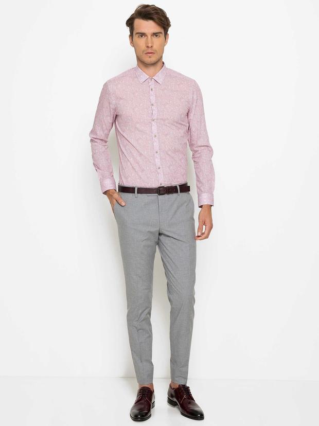 Fuşya Slim Fit Uzun Kollu Gömlek