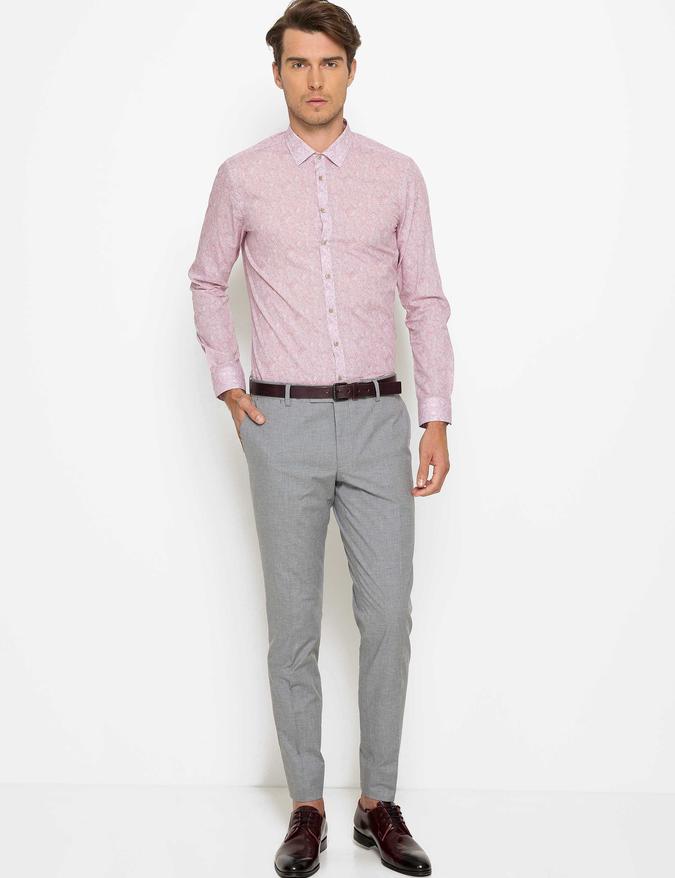 Fuşya Slim Fit Uzun Kollu Gömlek