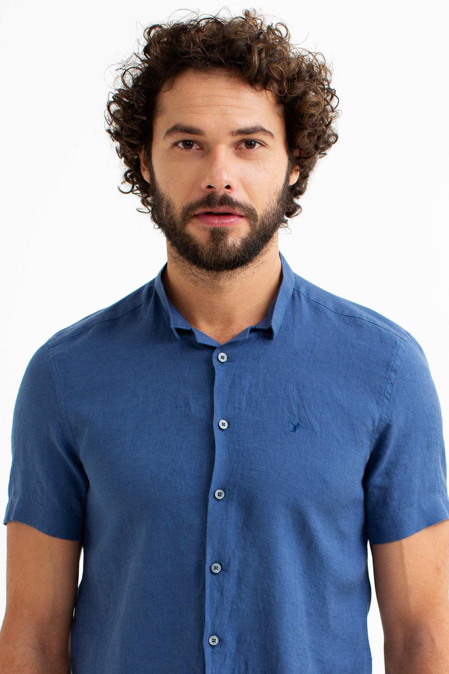İndigo Slim Fit %100 Keten Gömlek - 50188542022