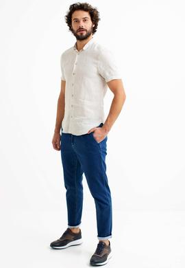 Bej Slim Fit %100 Keten Gömlek
