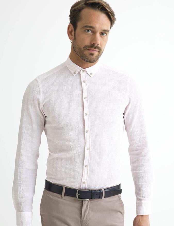 Kırmızı Slim Fit Uzun Kollu Gömlek