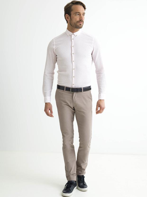 Kırmızı Slim Fit Uzun Kollu Gömlek