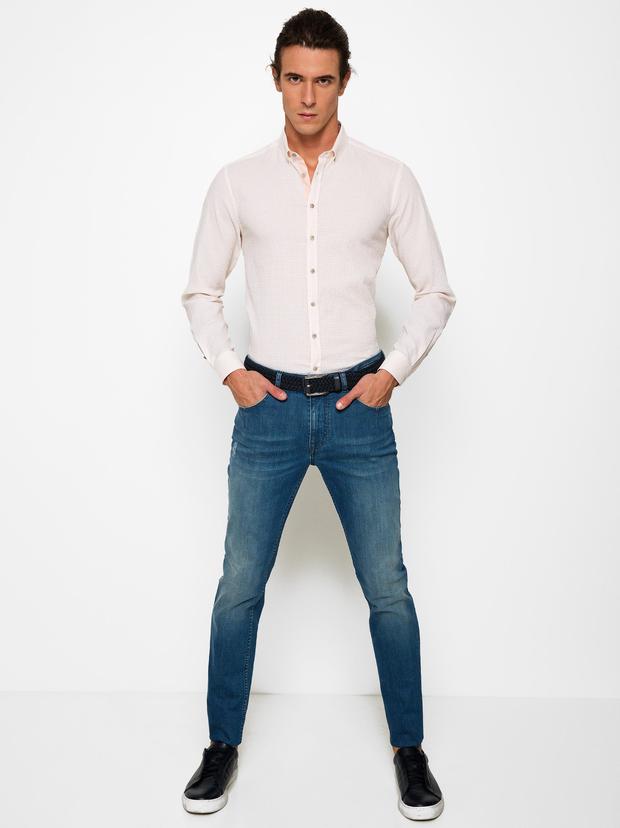 Turuncu Slim Fit Uzun Kollu Gömlek