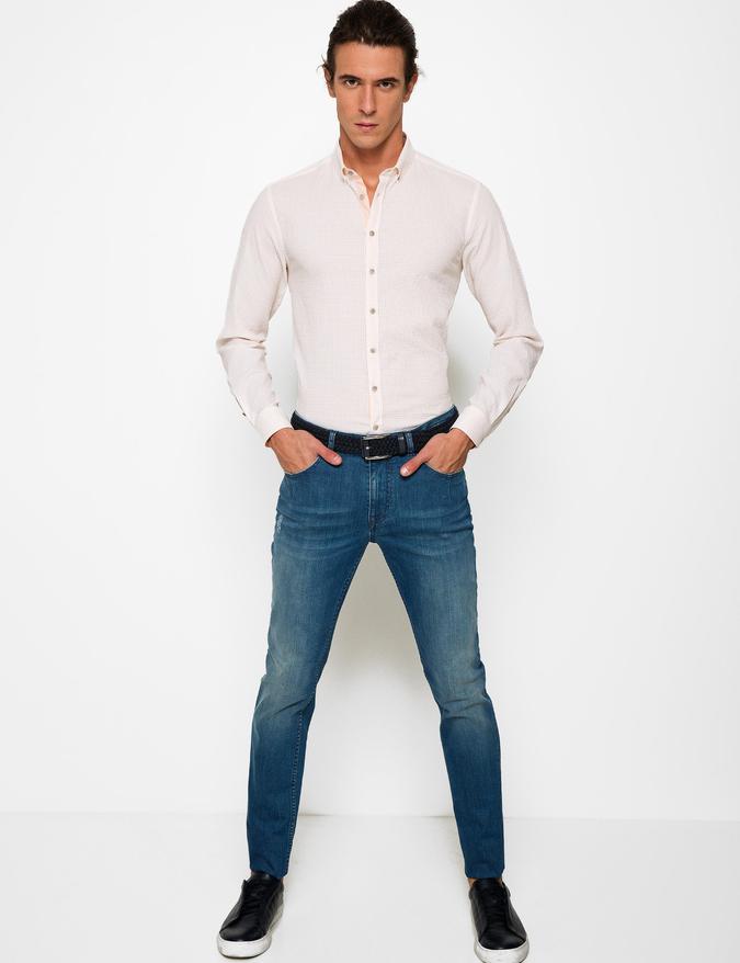 Turuncu Slim Fit Uzun Kollu Gömlek