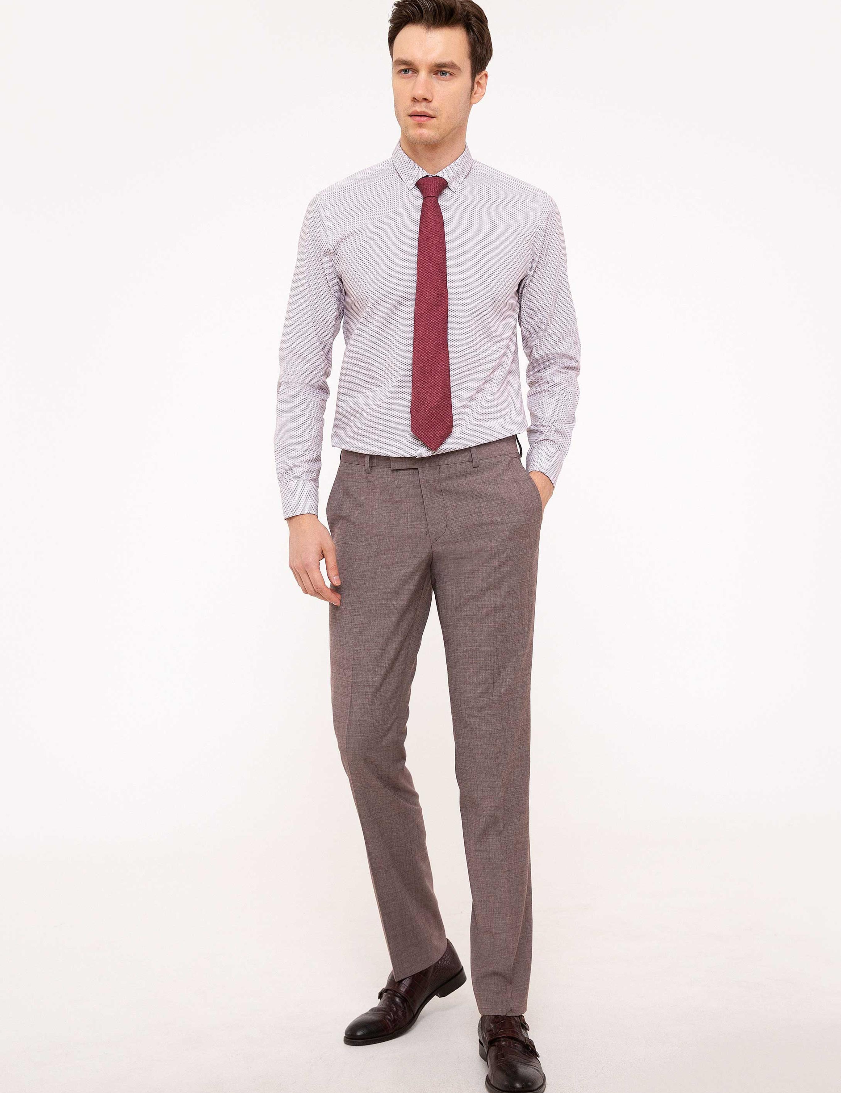 Kırmızı Slim Fit Uzun Kollu Gömlek - 50202007059