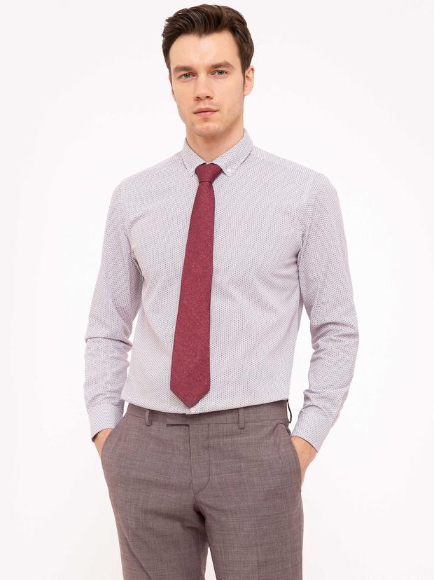 Kırmızı Slim Fit Uzun Kollu Gömlek