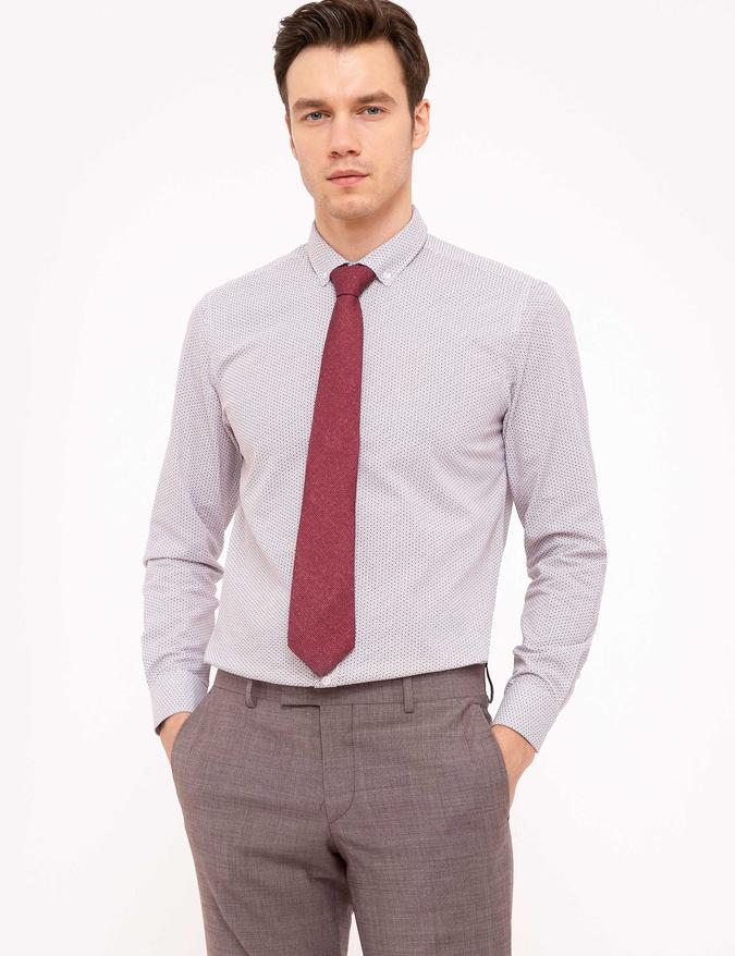 Kırmızı Slim Fit Uzun Kollu Gömlek