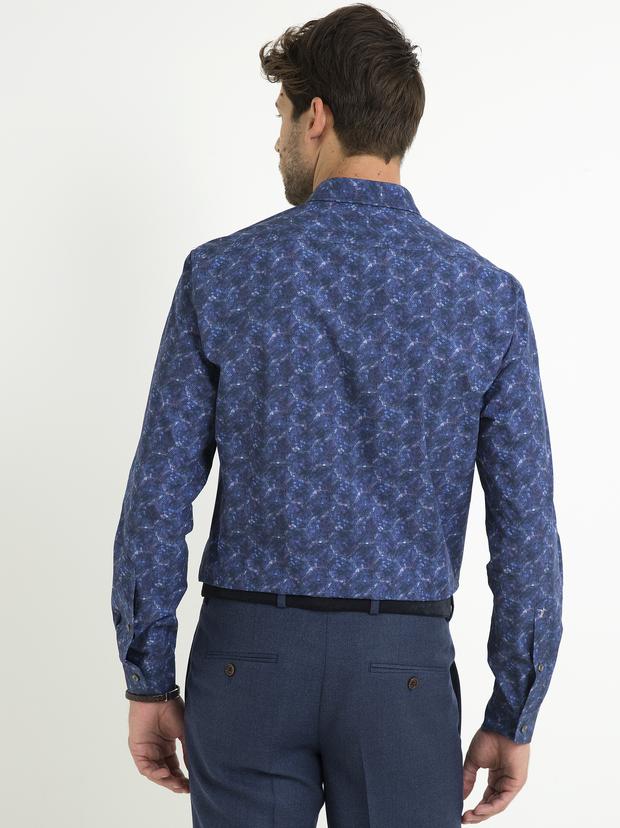 Lacivert Slim Fit Uzun Kollu Gömlek