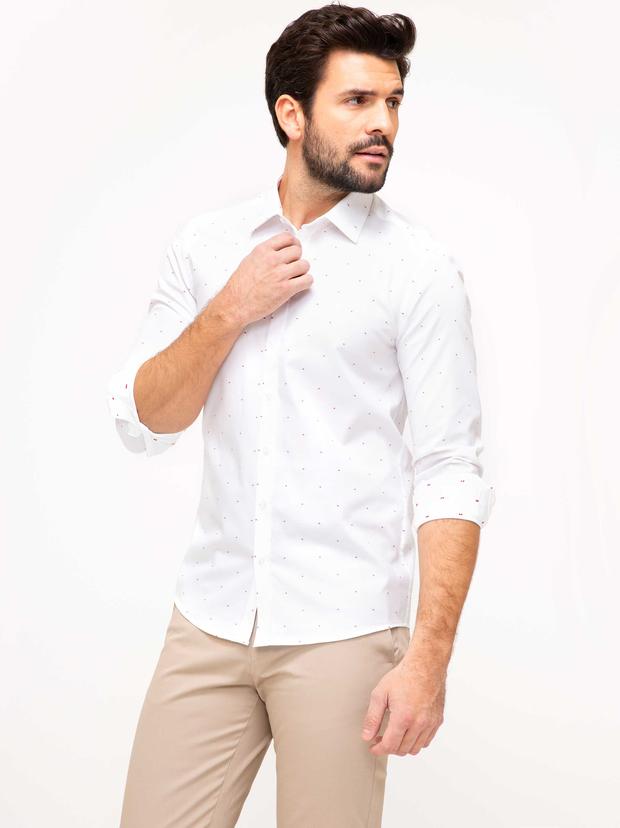 Beyaz Slim Fit Uzun Kollu Gömlek