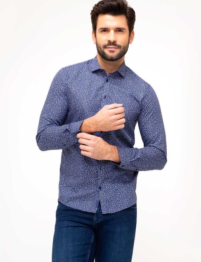 Lacivert Slim Fit Uzun Kollu Gömlek