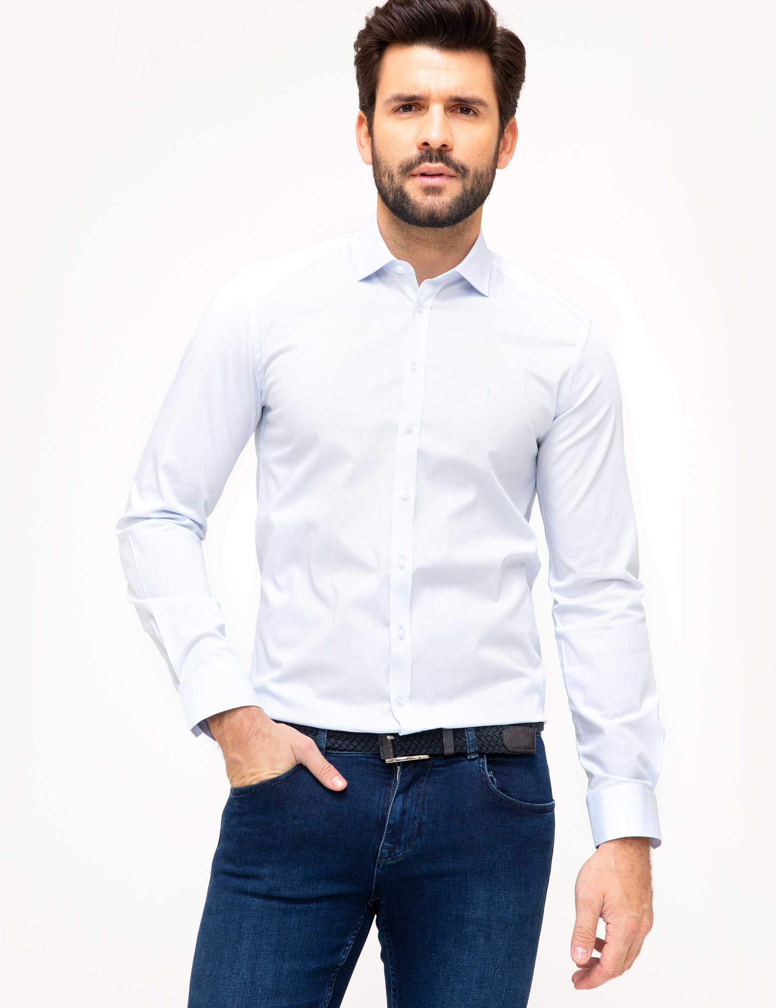 Açık Mavi Slim Fit Uzun Kollu Basic Gömlek - 50204896022