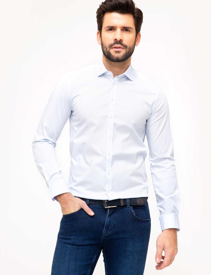 Açık Mavi Slim Fit Uzun Kollu Basic Gömlek