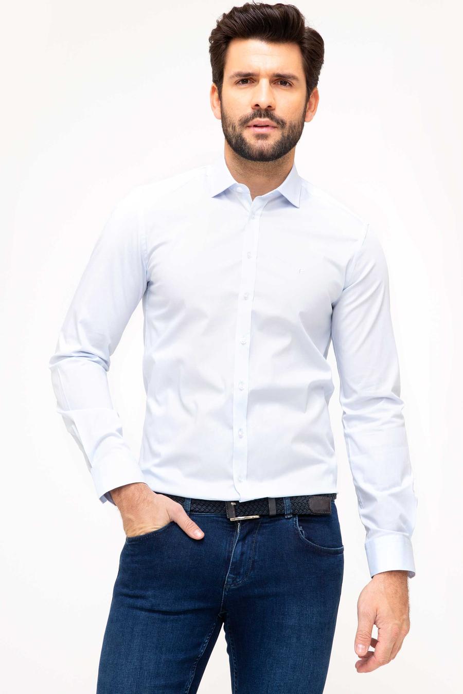 Açık Mavi Slim Fit Uzun Kollu Basic Gömlek - 50204896022