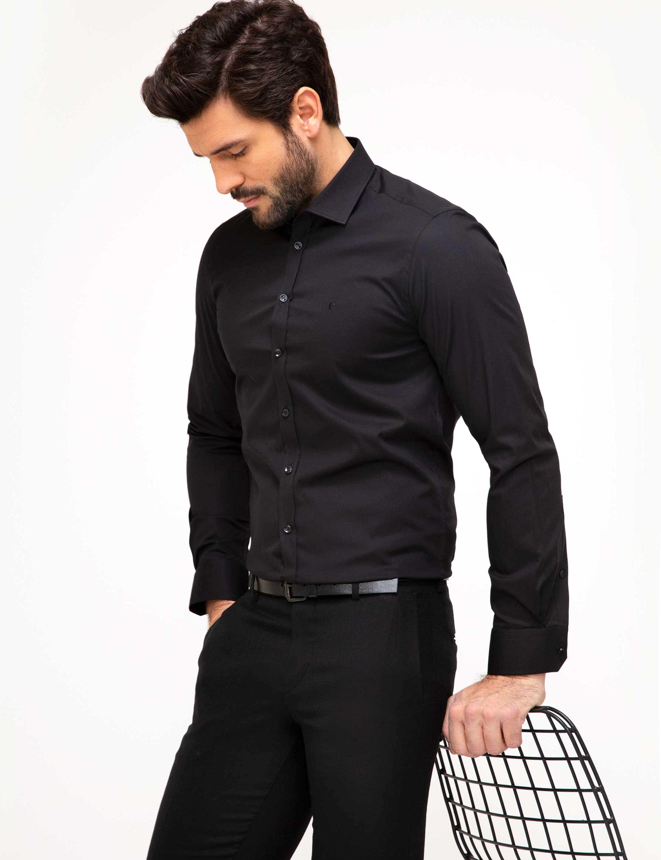 Siyah Slim Fit Basic Gömlek - 50204896072