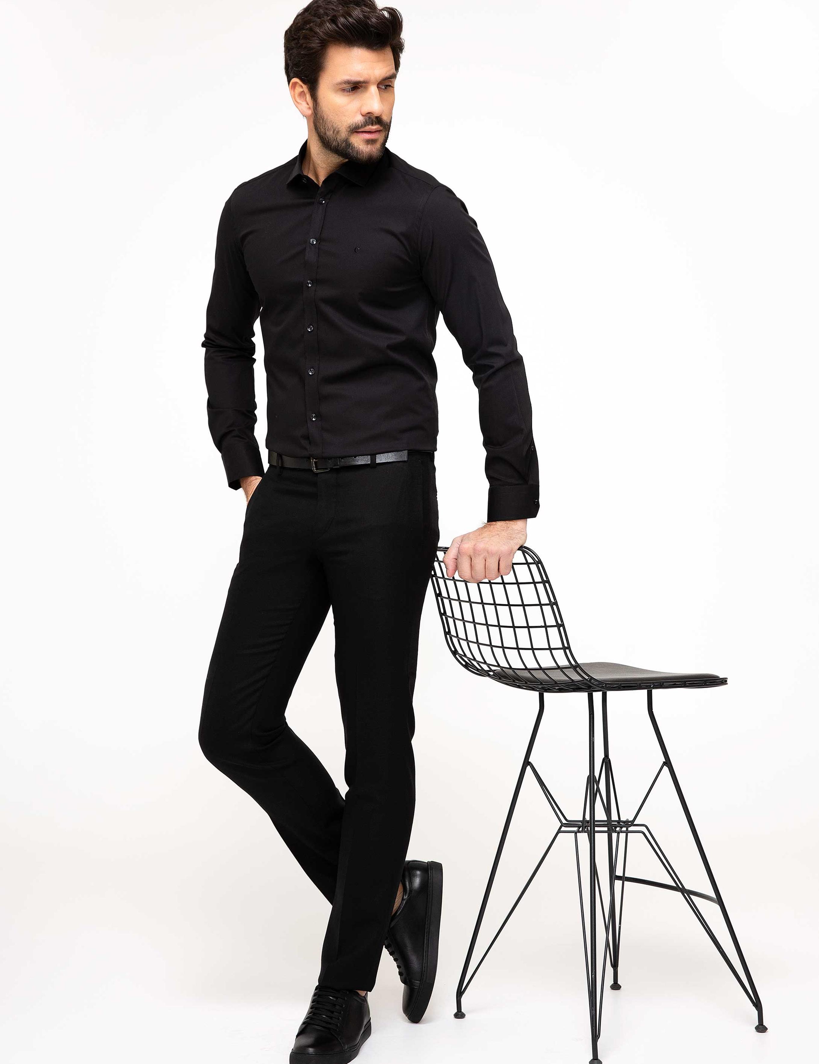 Siyah Slim Fit Basic Gömlek - 50204896072
