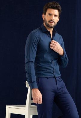 Lacivert Slim Fit Uzun Kollu Basic Gömlek