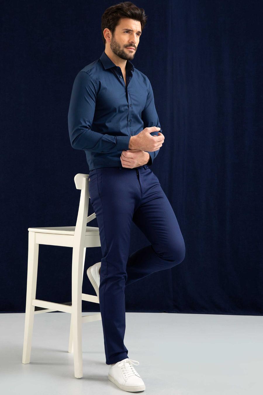 Lacivert Slim Fit Uzun Kollu Basic Gömlek - 50204896038