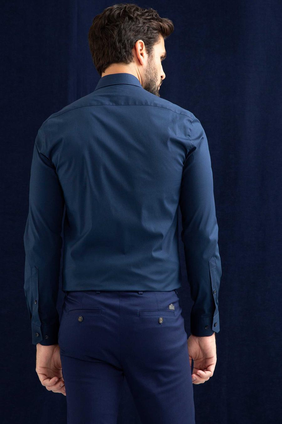 Lacivert Slim Fit Uzun Kollu Basic Gömlek - 50204896038