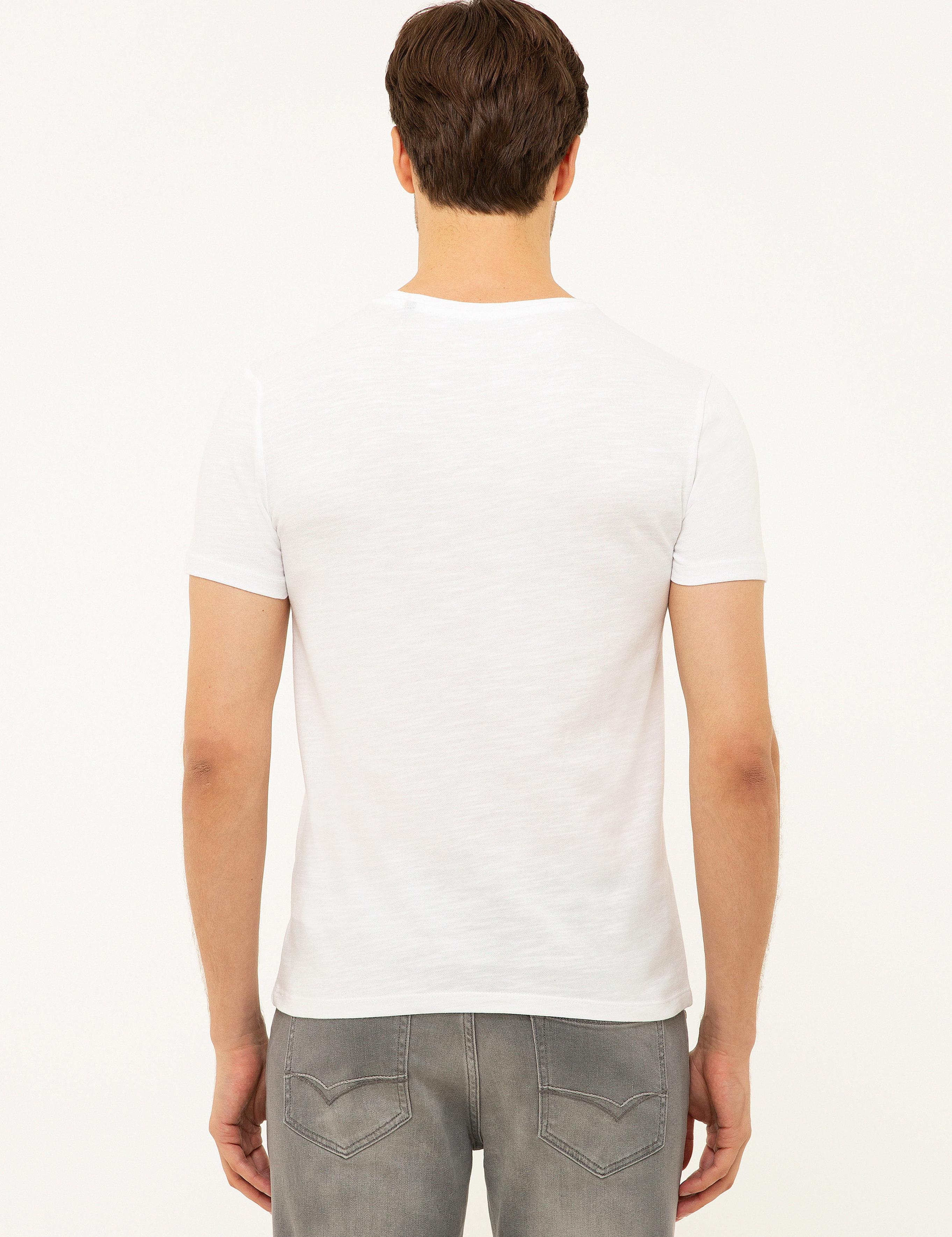 Beyaz Bisiklet Yaka T-Shirt - 50202501015