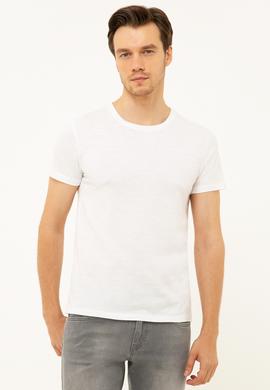 Beyaz Bisiklet Yaka T-Shirt