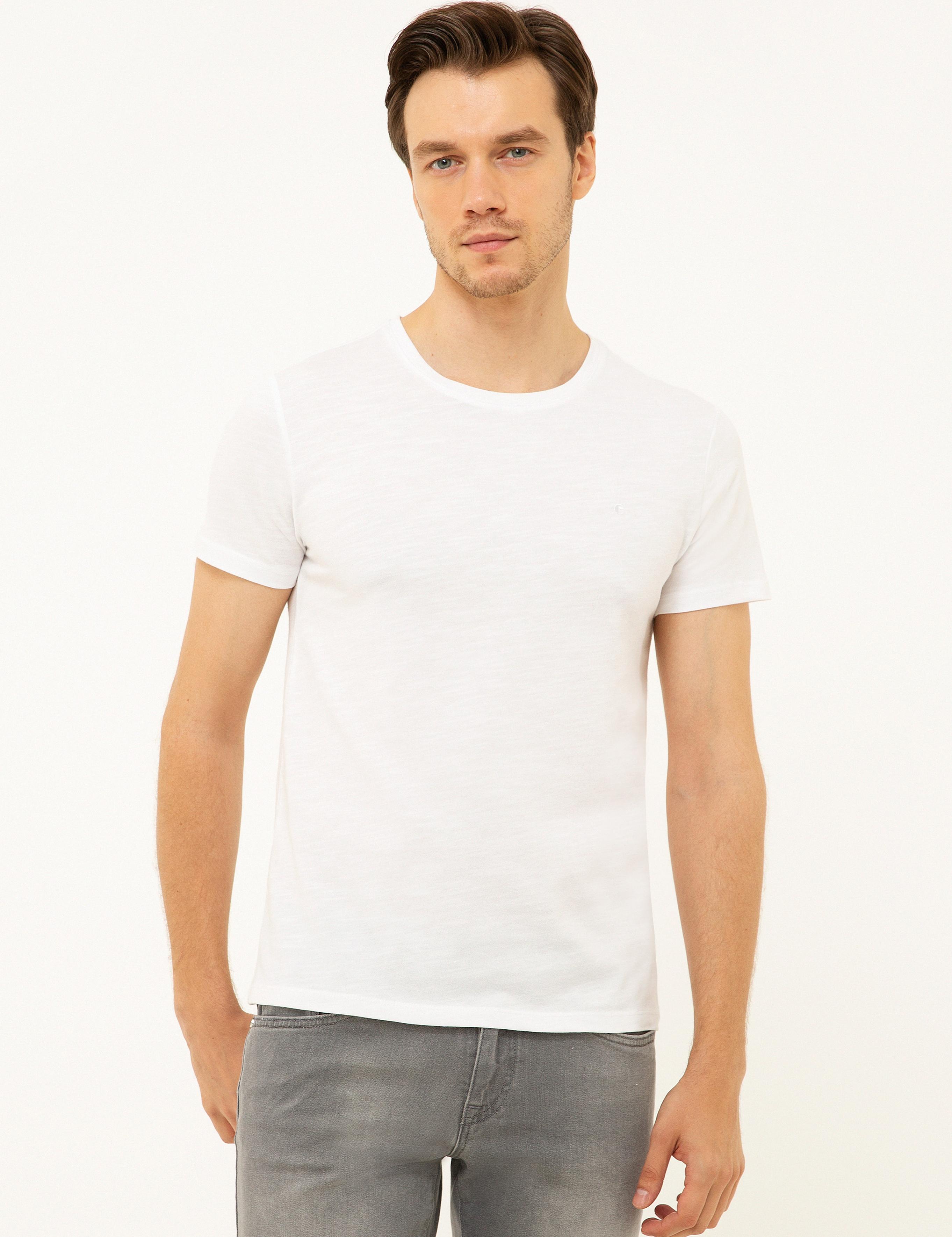 Beyaz Bisiklet Yaka T-Shirt - 50202501015