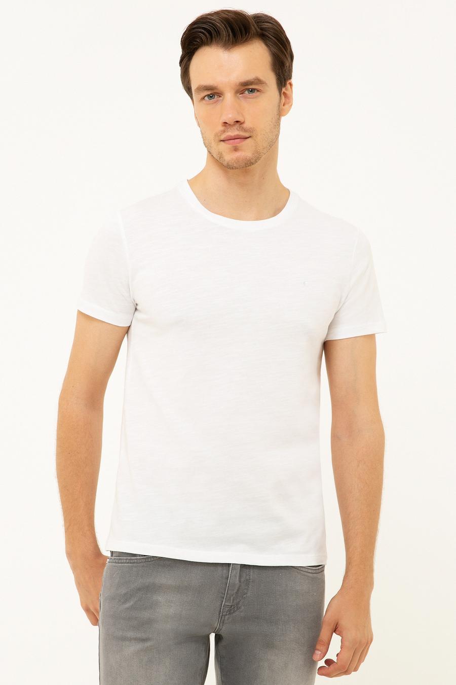 Beyaz Bisiklet Yaka T-Shirt - 50202501015