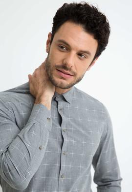 Gri Slim Fit Uzun Kollu Gömlek