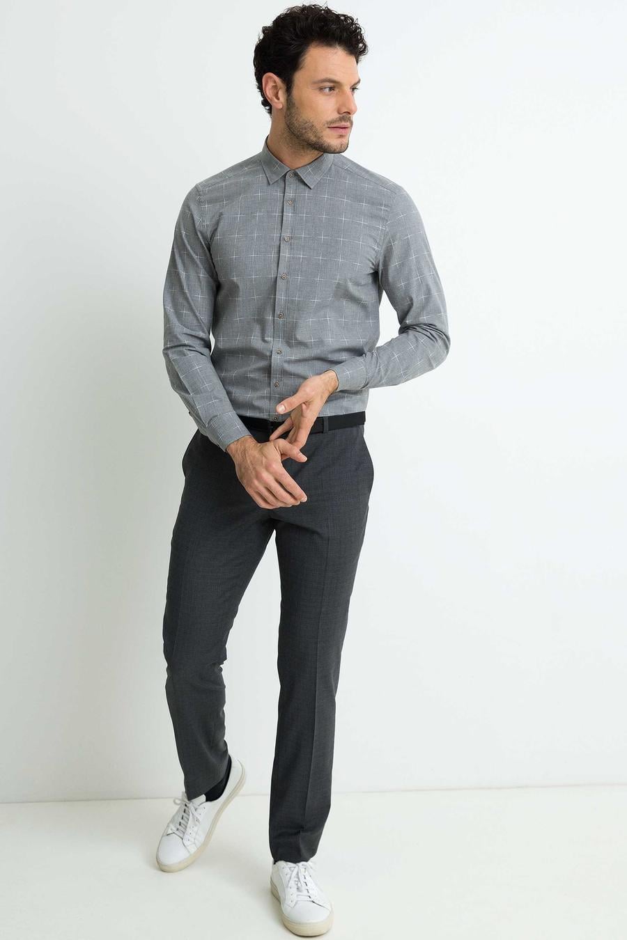 Gri Slim Fit Uzun Kollu Gömlek - 50192856026