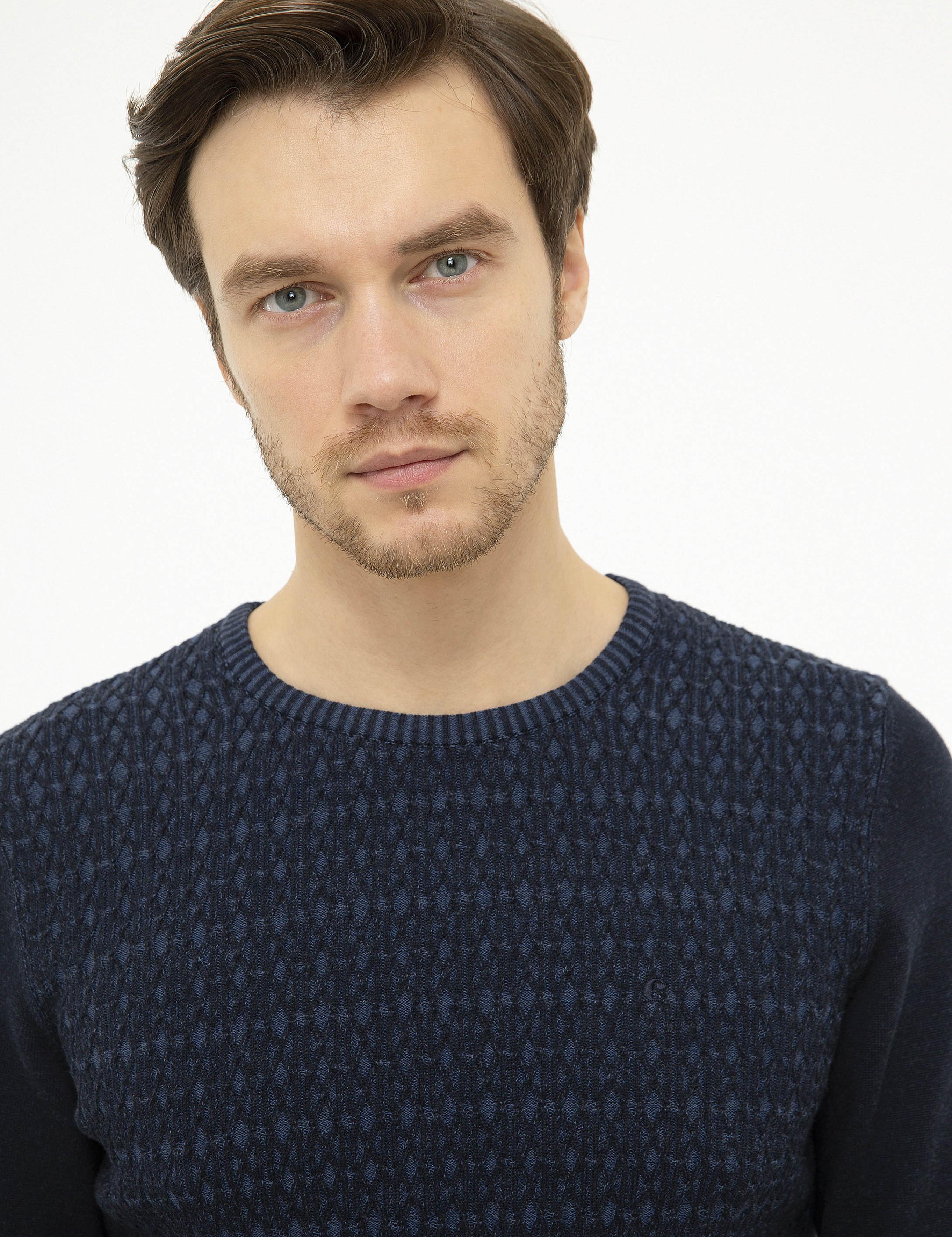 Lacivert Slim Fit Bisiklet Yaka Triko Kazak - 50223543015
