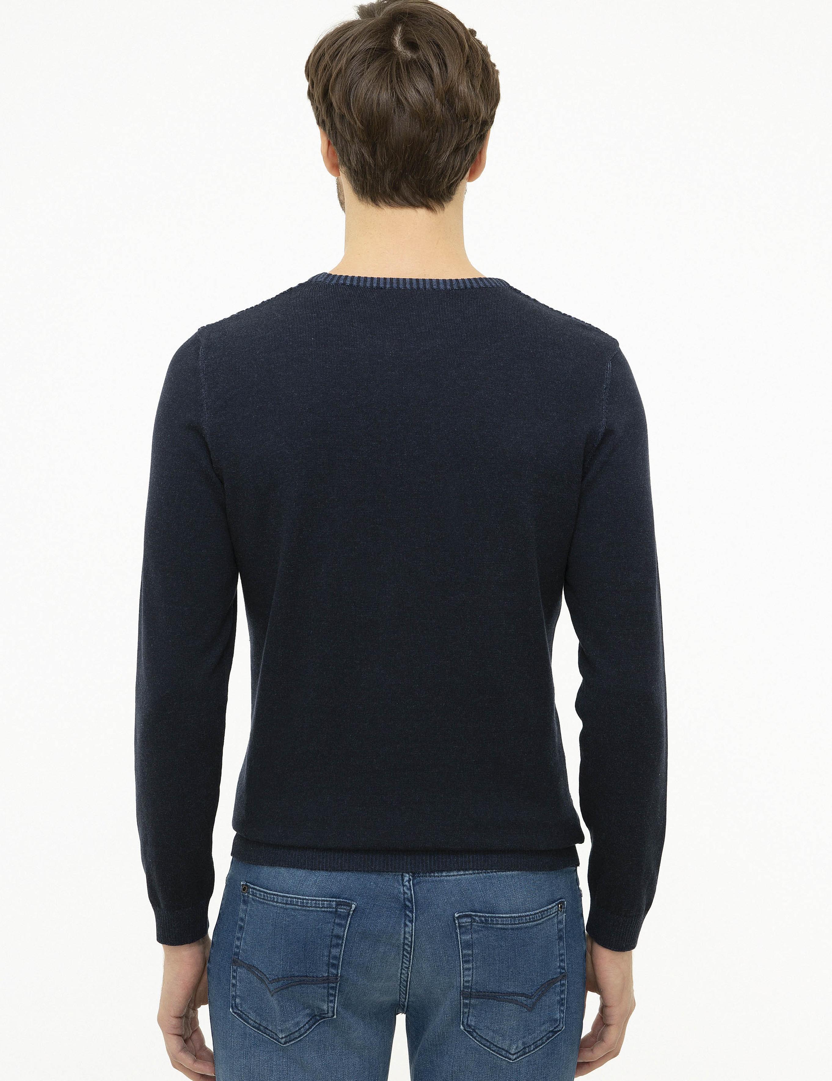 Lacivert Slim Fit Bisiklet Yaka Triko Kazak - 50223543015