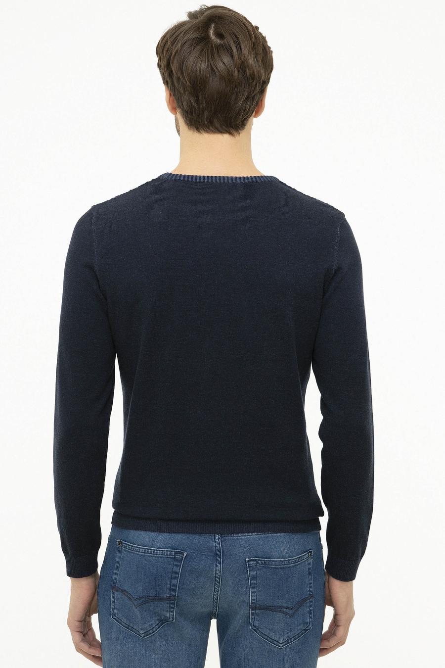 Lacivert Slim Fit Bisiklet Yaka Triko Kazak - 50223543015