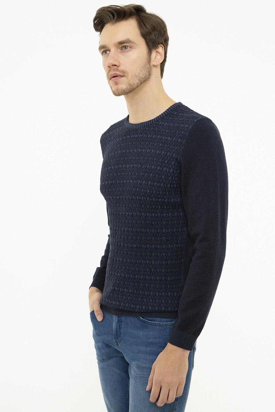 Lacivert Slim Fit Bisiklet Yaka Triko Kazak - 50223543015