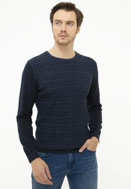 Lacivert Slim Fit Bisiklet Yaka Triko Kazak