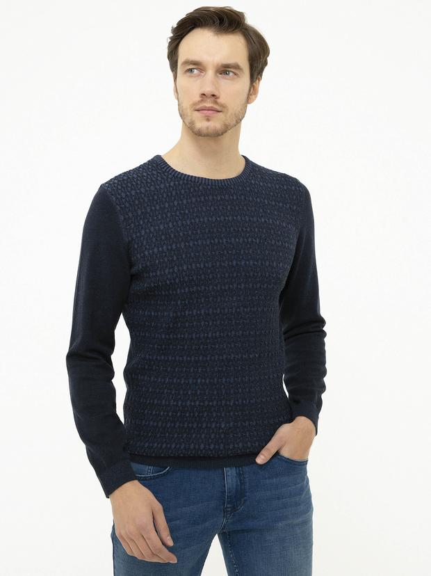 Lacivert Slim Fit Bisiklet Yaka Triko Kazak