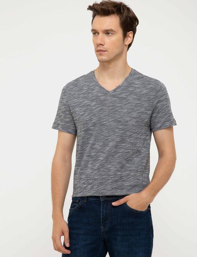 Lacivert V Yaka T-Shirt