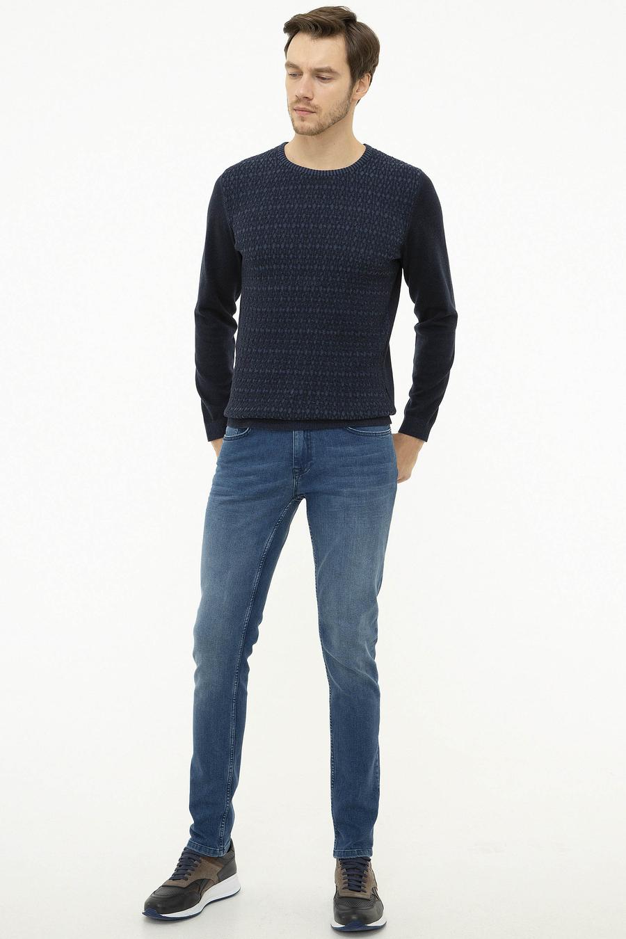Lacivert Slim Fit Bisiklet Yaka Triko Kazak - 50223543015