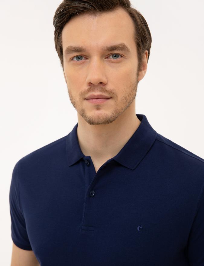 Lacivert Polo Yaka Basic T-Shirt
