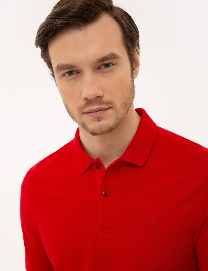 Kırmızı Polo Yaka Basic T-Shirt