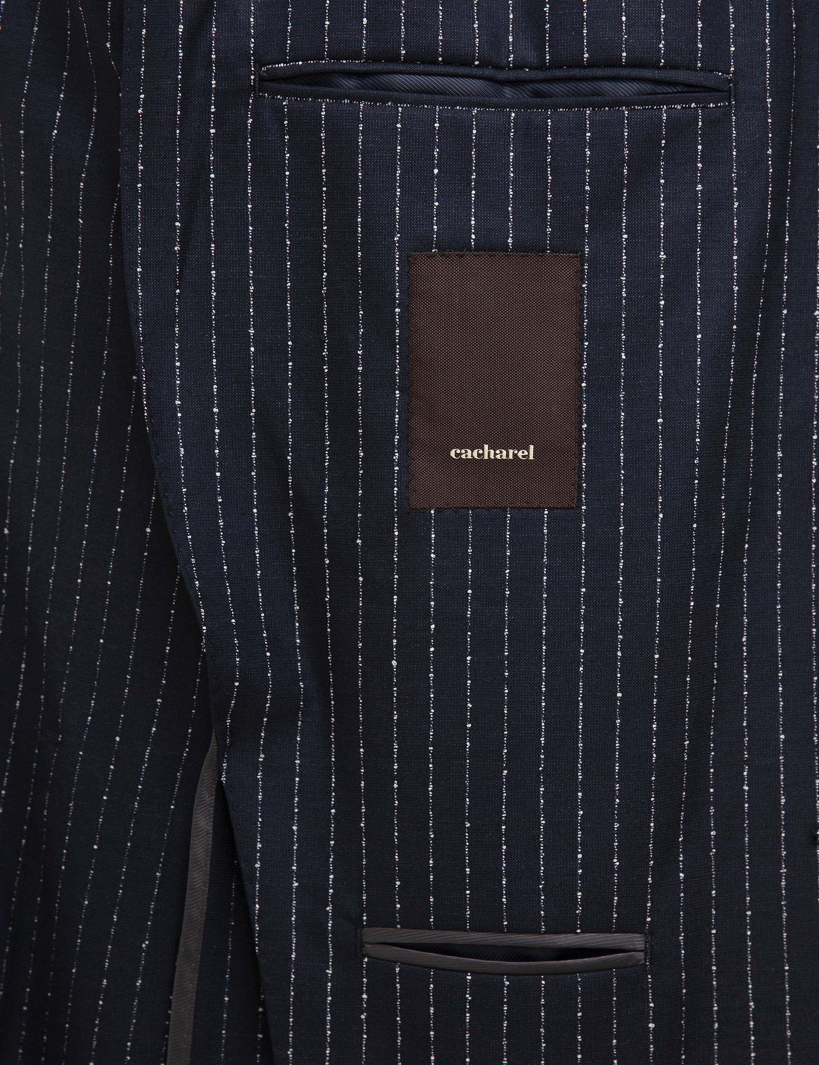 Lacivert Slim Fit Keten Karışımlı Çizgili Ceket - 50223286040