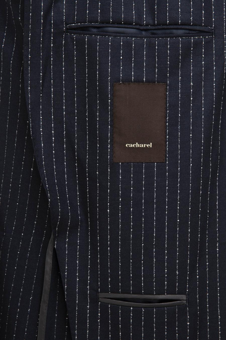 Lacivert Slim Fit Keten Karışımlı Çizgili Ceket - 50223286040