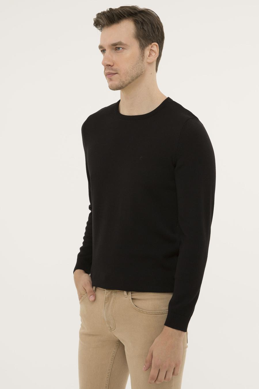 Siyah Slim Fit Bisiklet Yaka Basic Triko Kazak - 50229585011
