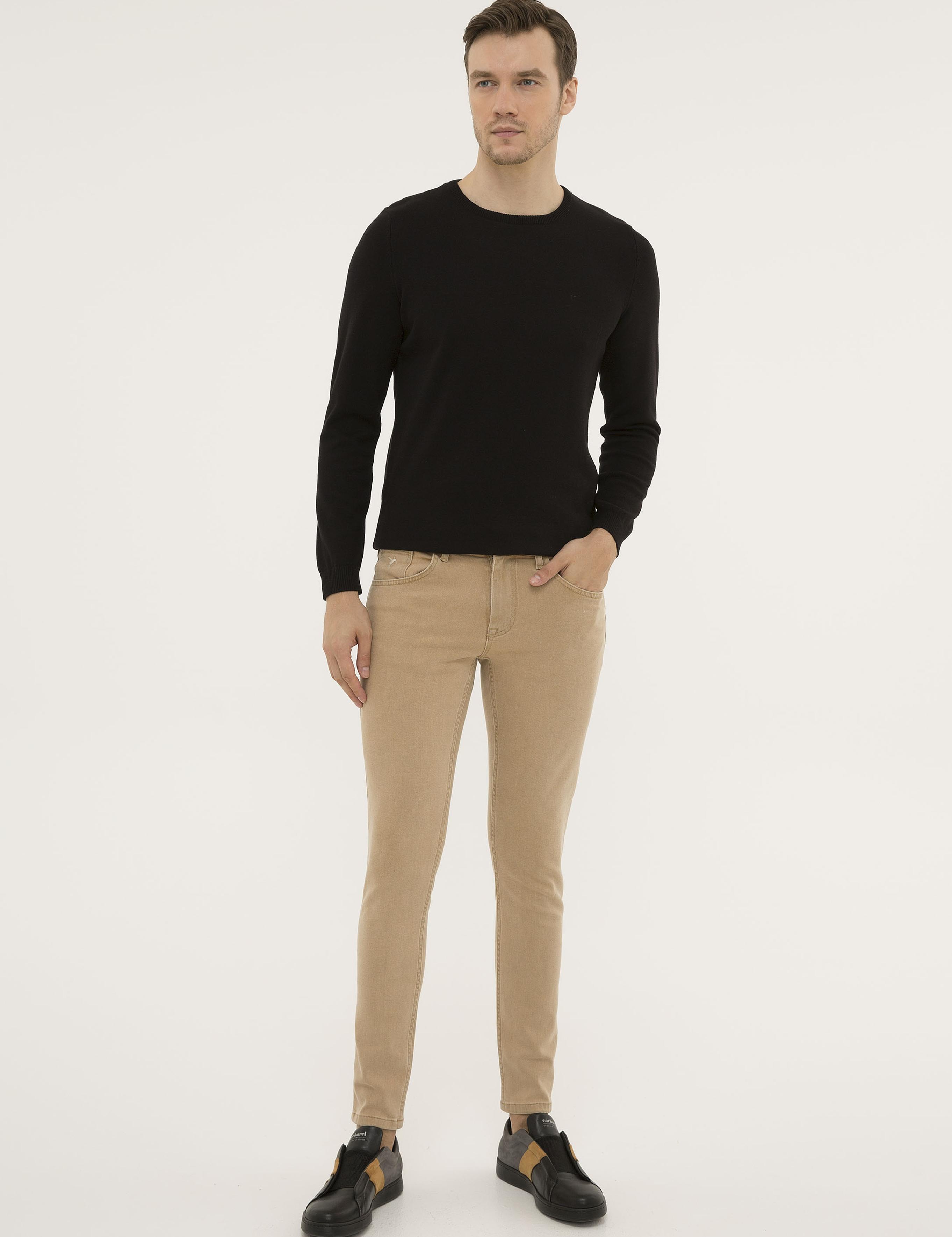 Siyah Slim Fit Bisiklet Yaka Basic Triko Kazak - 50229585011