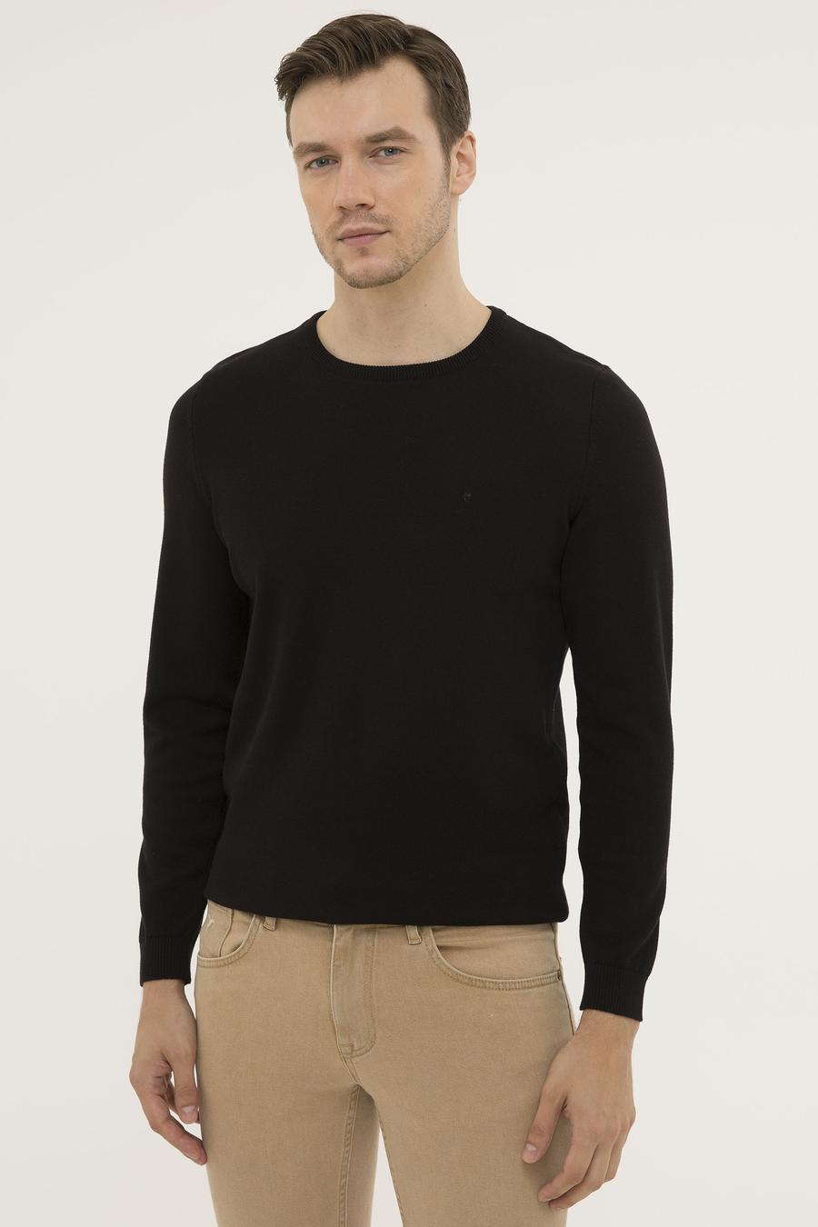 Siyah Slim Fit Bisiklet Yaka Basic Triko Kazak - 50229585011