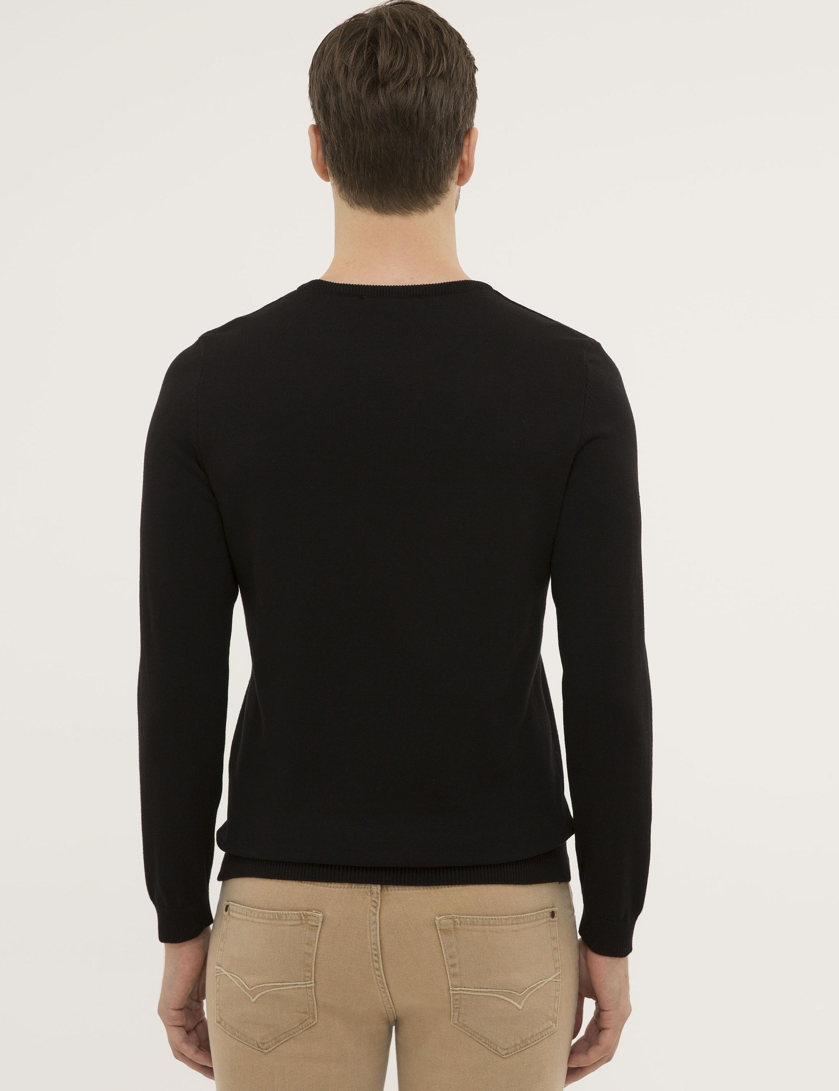 Siyah Slim Fit Bisiklet Yaka Basic Triko Kazak - 50229585011