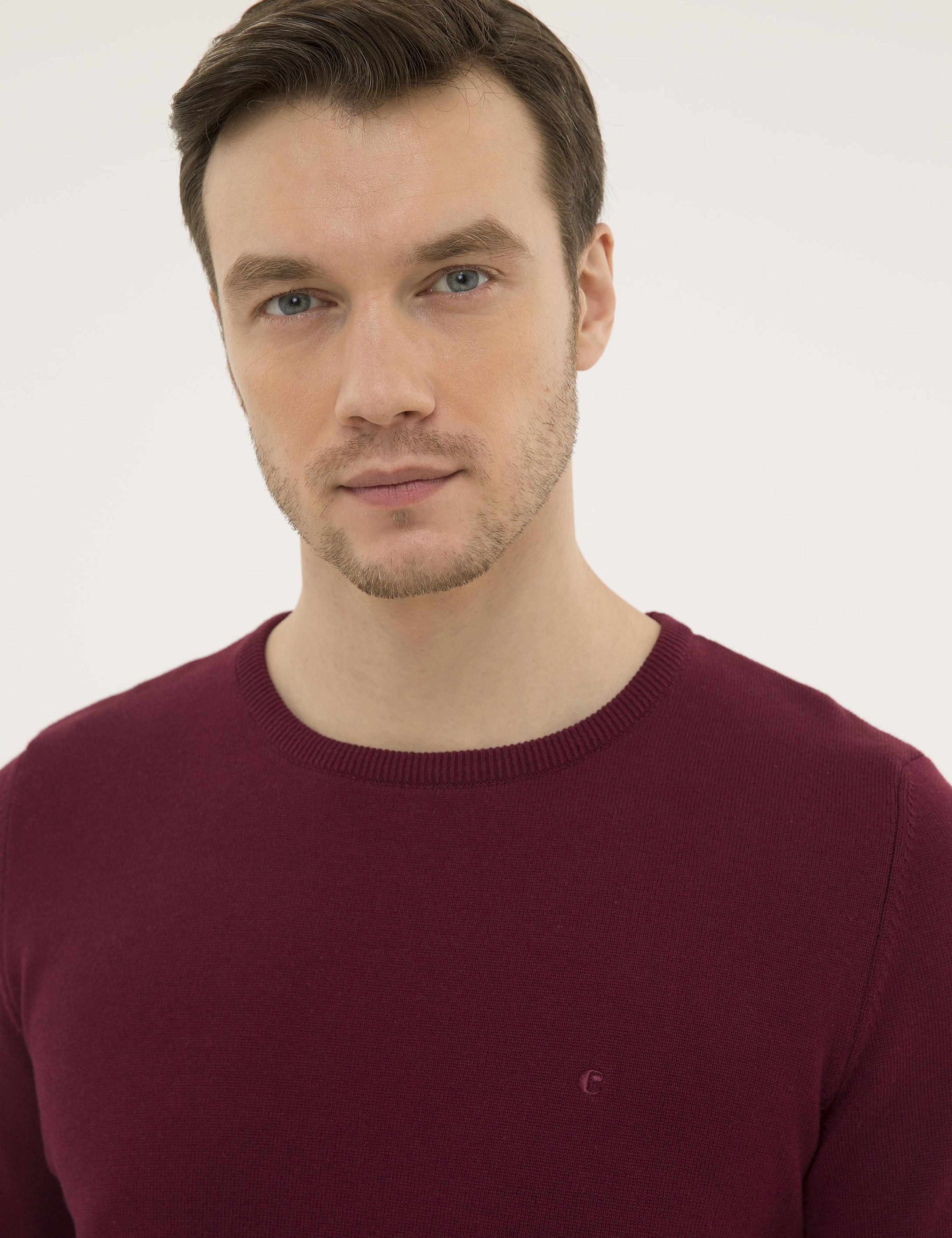 Bordo Slim Fit Bisiklet Yaka Basic Triko Kazak - 50229585059