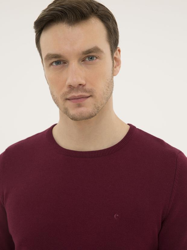 Bordo Slim Fit Bisiklet Yaka Basic Triko Kazak