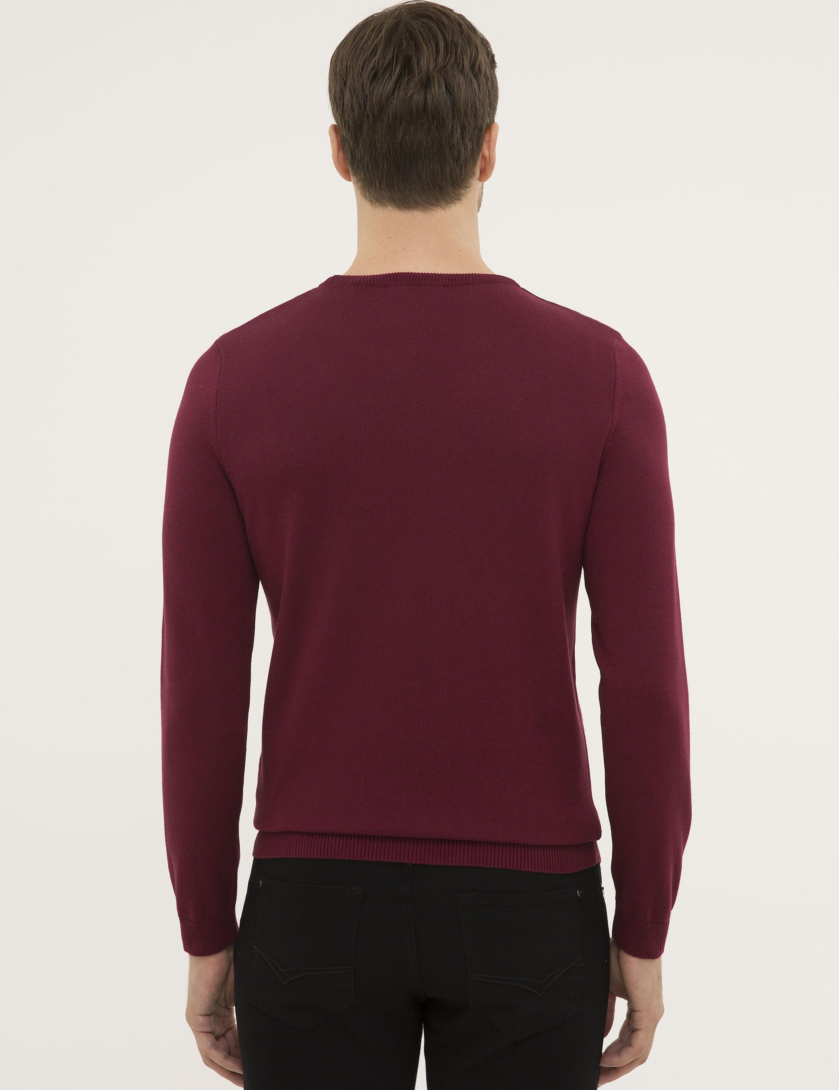 Bordo Slim Fit Bisiklet Yaka Basic Triko Kazak - 50229585059