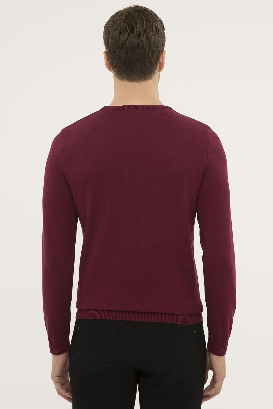 Bordo Slim Fit Bisiklet Yaka Basic Triko Kazak - 50229585059