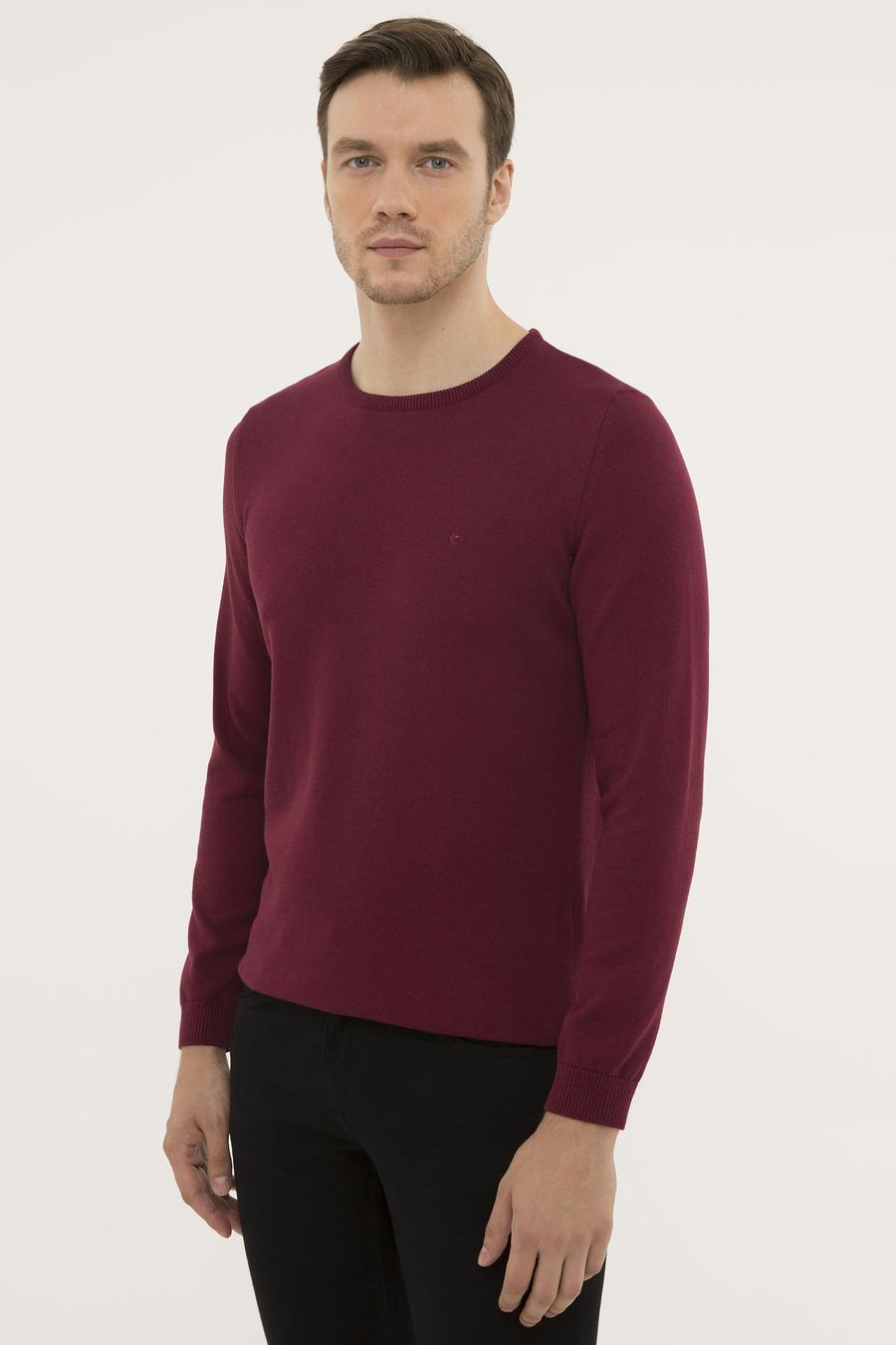 Bordo Slim Fit Bisiklet Yaka Basic Triko Kazak - 50229585059